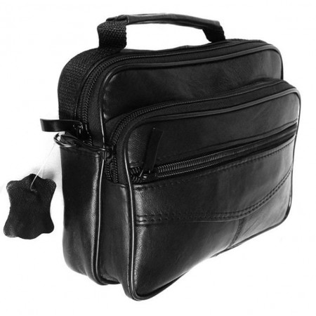 Кожаная мужская сумка через плечо из натуральной кожи 300162 черная