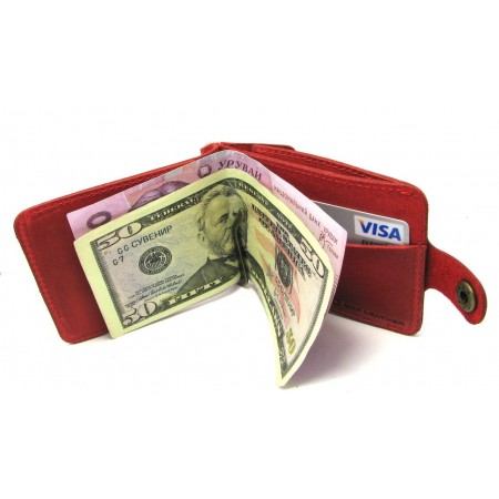 Кожаный кошелек Зажим для денег с отделом для мелочи натуральная кожа Красный