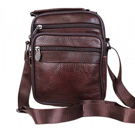 Кожаная мужская сумка через плечо барсетка из натуральной кожи 8s2020 коричневая Польша