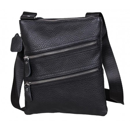 Кожаная мужская сумка через плечо черная прекрасная барсетка планшет 8s304BL Польша