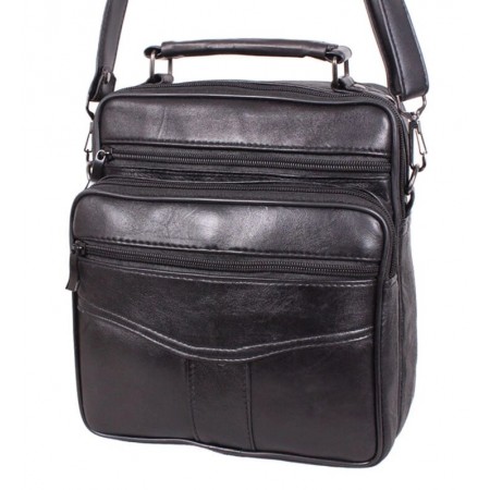 Кожаная сумка мужская через плечо вместительная барсетка из кожи 24х22х10 8s2014 кожа черная Польша